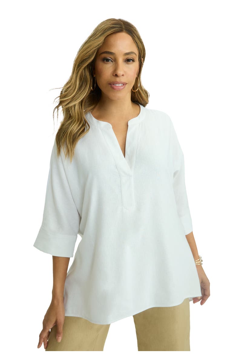 Jessica London Hi-Low Linen Tunic, Main, color, White