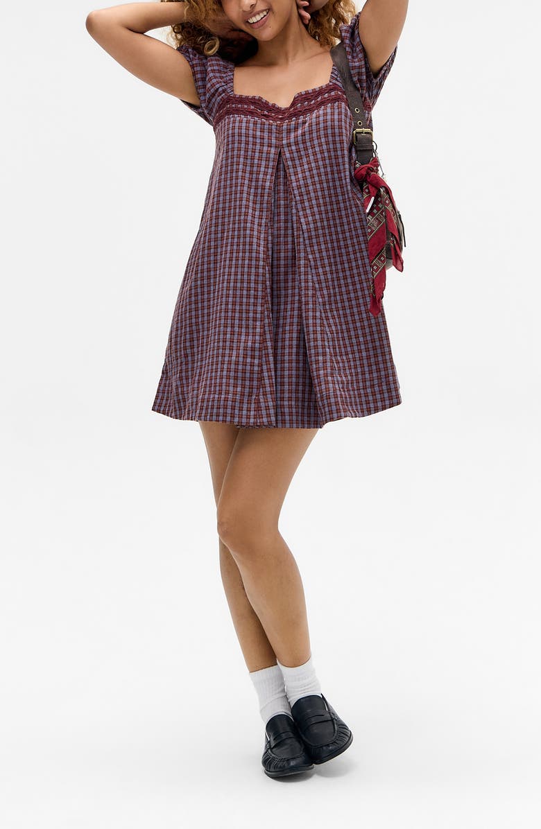 BDG Urban Outfitters Cordelia Check Cotton Babydoll Minidress, Main, color, Burgundy Check