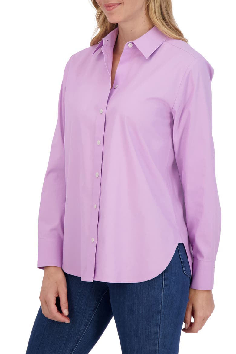 Meghan Solid Cotton Button-Up Shirt, Alternate, color, SOFT VIOLET