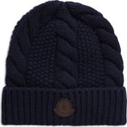 Moncler Logo Cable Stitch Virgin Wool & Cashmere Beanie