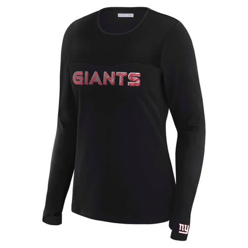 Wear By Erin Andrews X Gracie Hunt Black New York Giants Mesh Panel Long Sleeve T-shirt