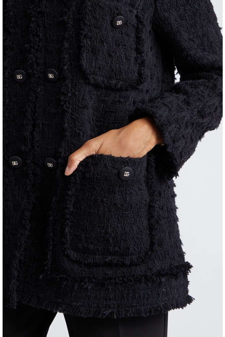 Logo Button Collarless Tweed Jacket, Alternate, color, N0000NERO