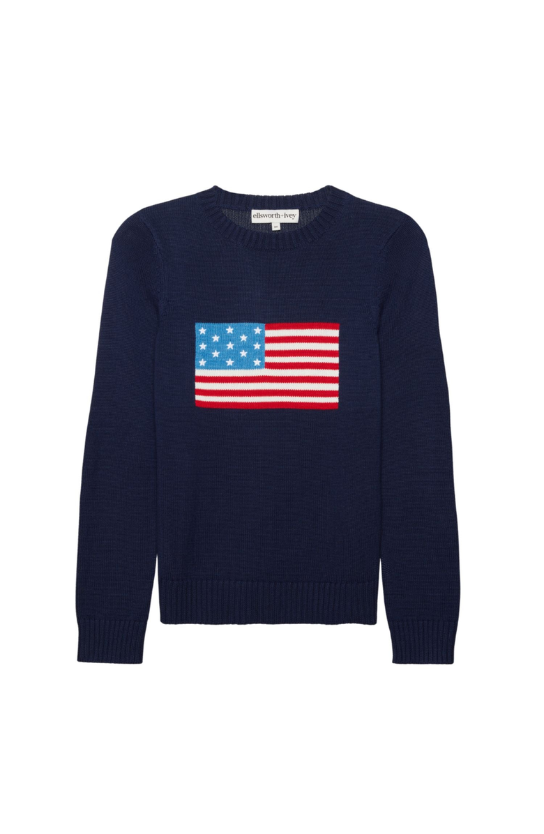 Ellsworth + Ivey Classic Crewneck Sweater - American Flag, Main, color, Navy