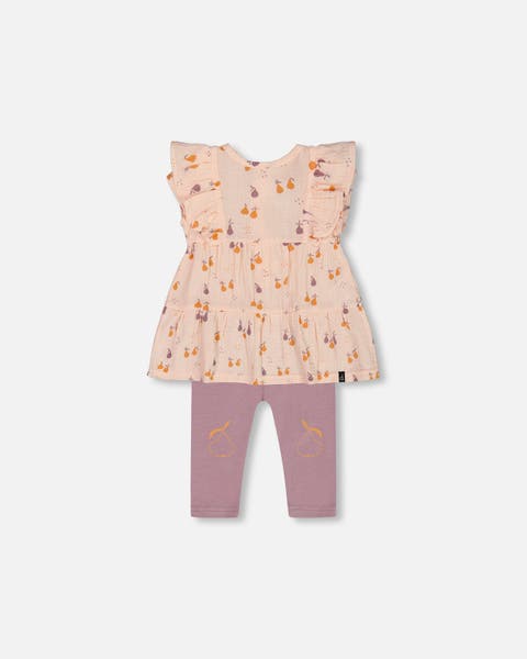 Deux Par Deux Muslin Tunic & Jersey Leggings Set - Printed Pear