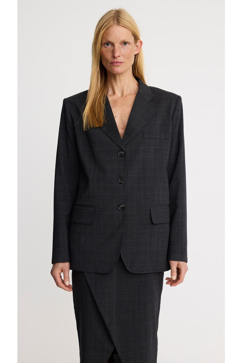 Straight Three Button Blazer, Alternate, color, Iron Glen Check