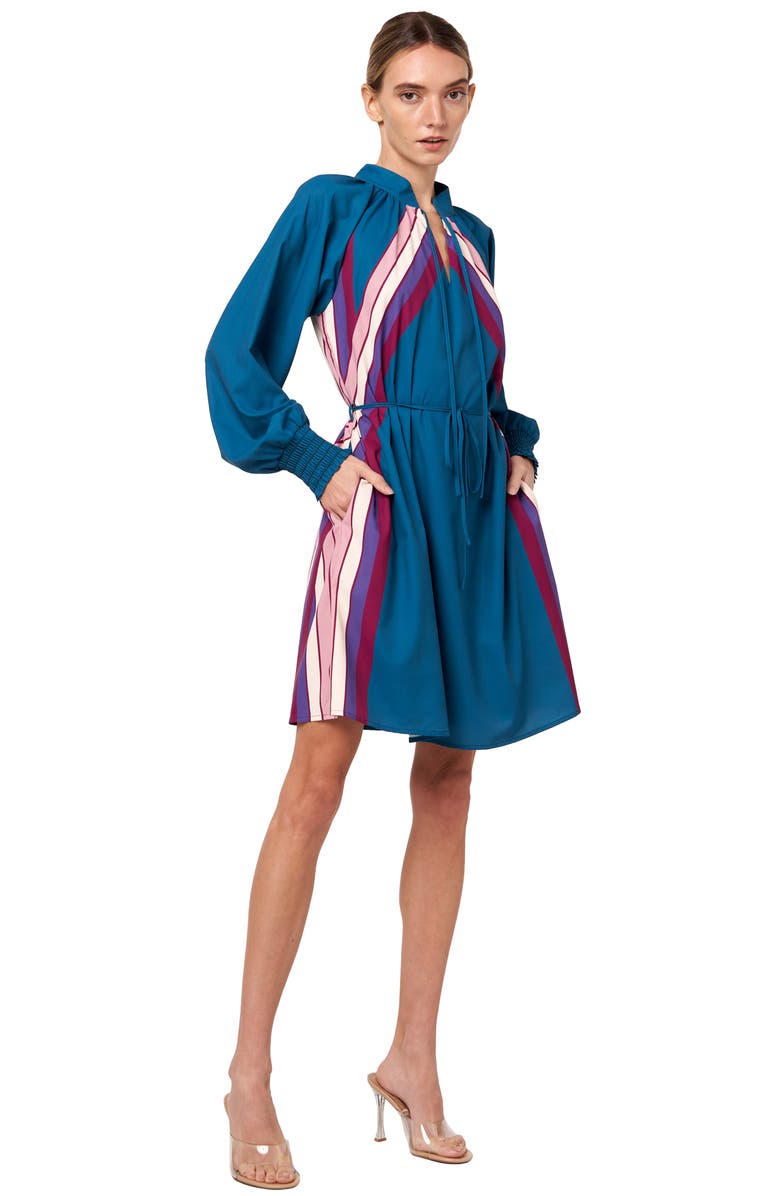 CIEBON Aleina Print Tie Waist Long Sleeve Dress, Alternate, color, Teal