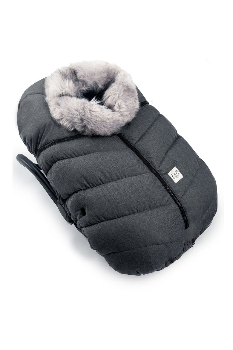 Water Repellent Faux Fur Trim Car Seat Cocoon, Alternate, color, DARK HEATHER GREY FAUX FUR