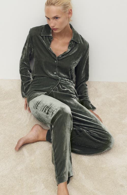 Mango Velvet Lounge Pants In Green