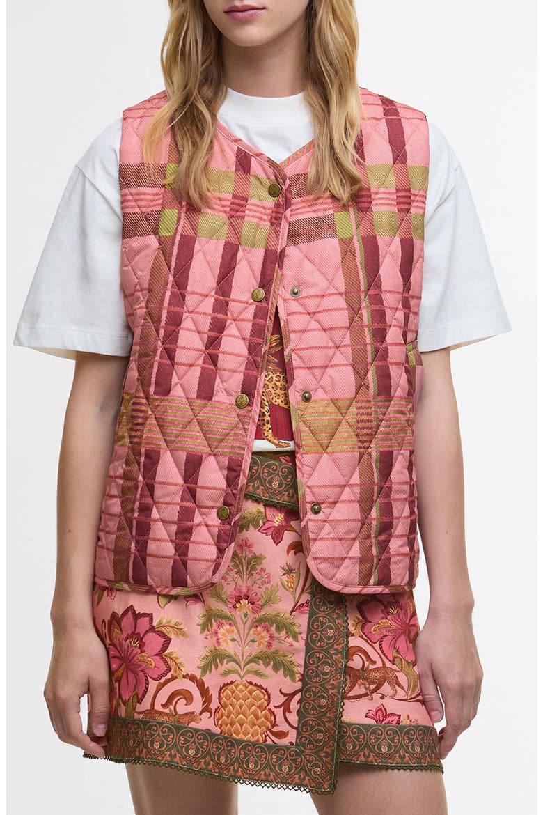 x FARM Rio Fernanda Quilted Vest, Main, color, PINK TARTAN/ BEIGE HEART PRINT