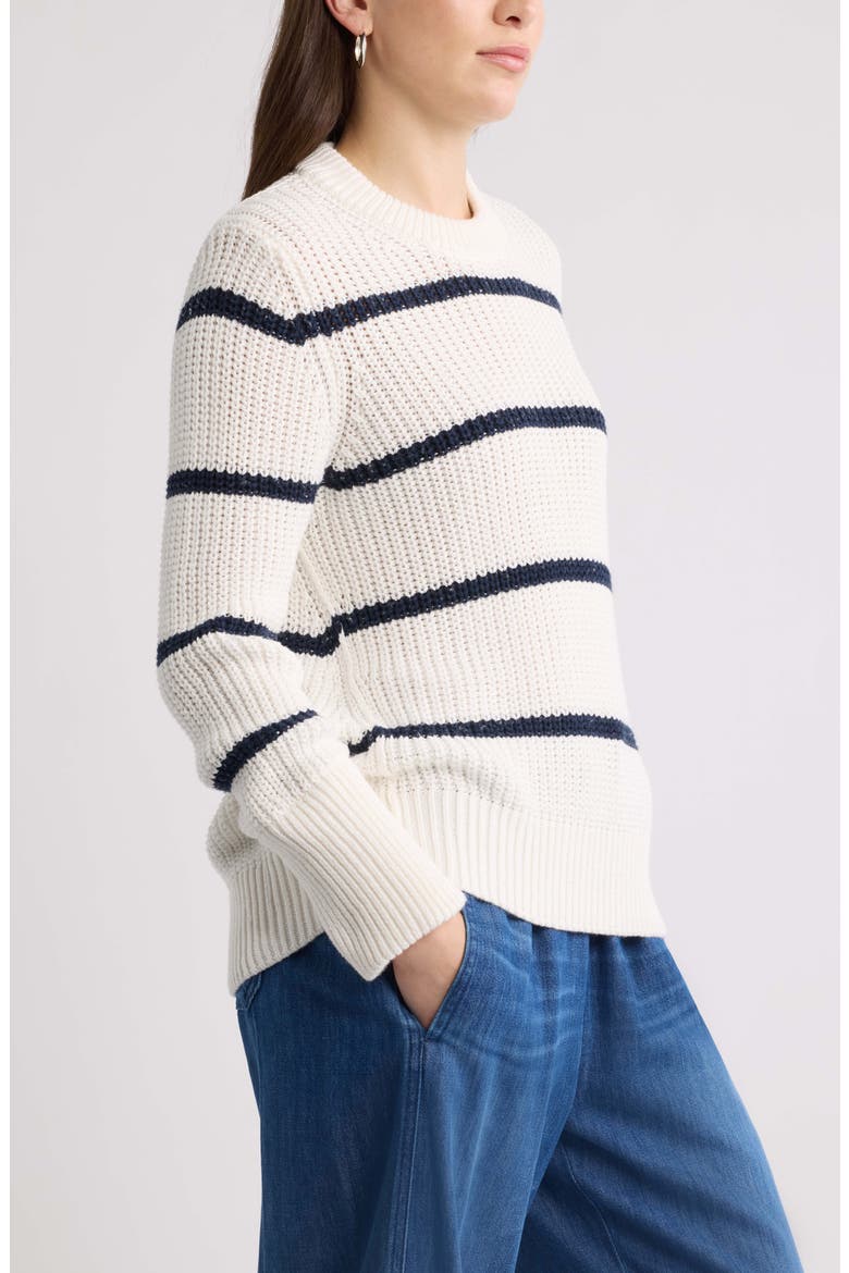 Striped Shaker Stitch Crewneck Sweater, Alternate, color, IVORY- NAVY FIA STRIPE