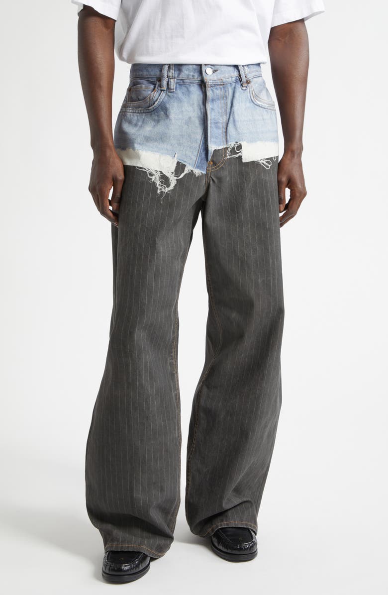 Acne Studios 1981 Loose Fit Trompe l'Oeil Pinstripe Jeans, Main, color, Blue/ Black