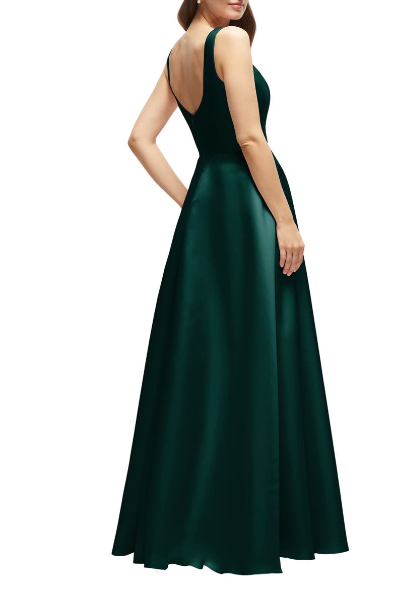 Sleeveless Satin Gown, Alternate, color, EVERGREEN