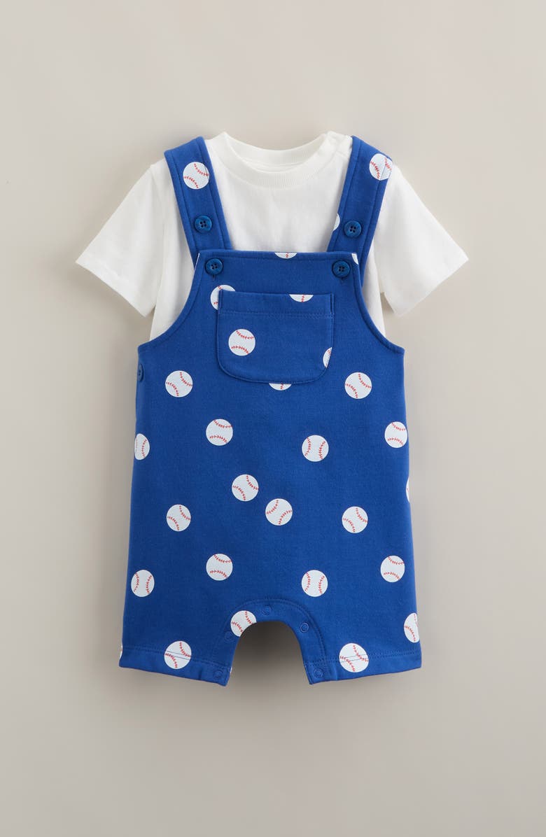 Tucker + Tate Baseball Print Short Overalls & T-Shirt Set, Alternate, color, Blue Baseball Dot- White