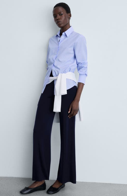 Mango Straight Leg Knit Pants In Dark Navy