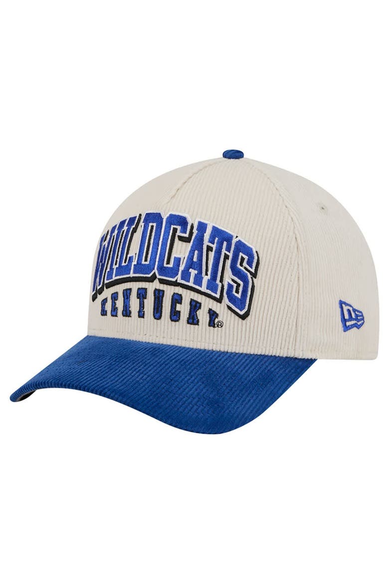 Men's New Era Royal/Cream Kentucky Wildcats Arch Two-Tone Corduroy 9FORTY A-Frame Adjustable Hat, Main, color, Royal