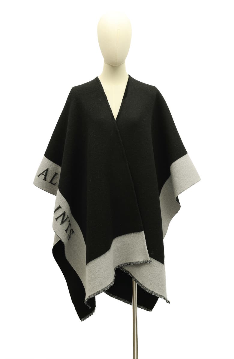 AllSaints Logo Border Wool Ruana, Main, color, 