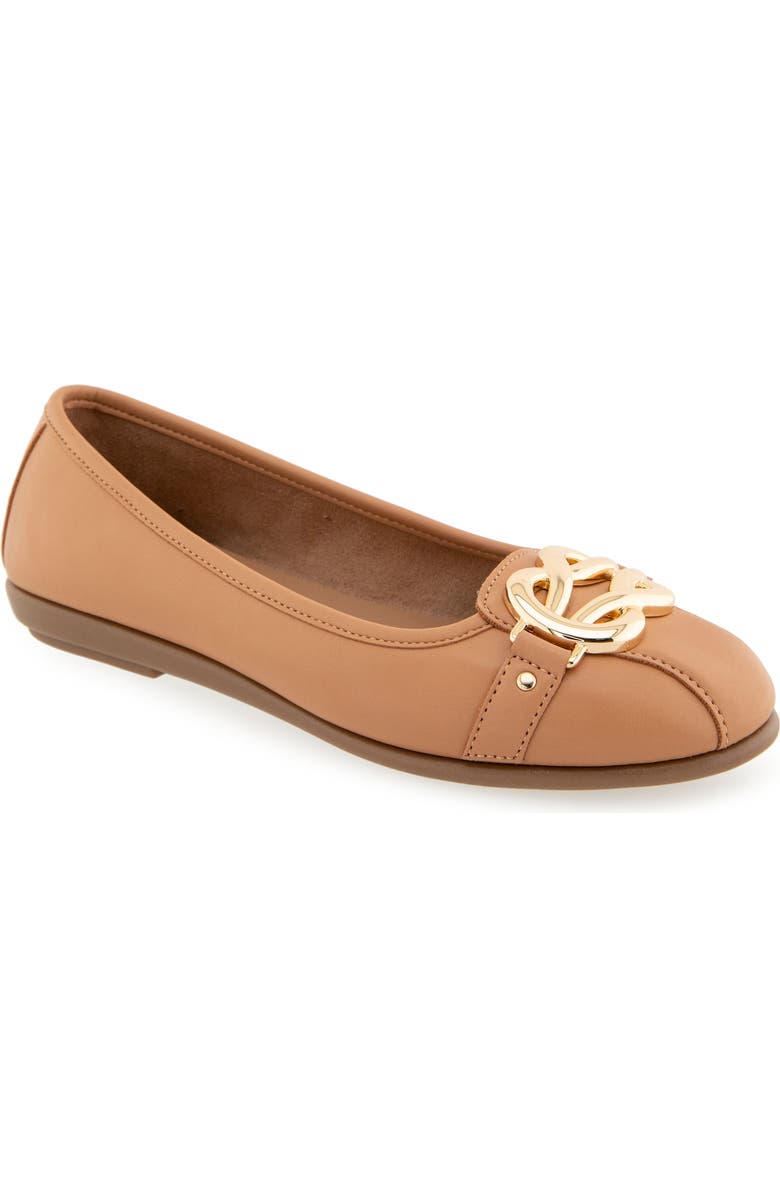 Aerosoles Big Bet Buckle Round Toe Flat, Main, color, Natural Faux Leather