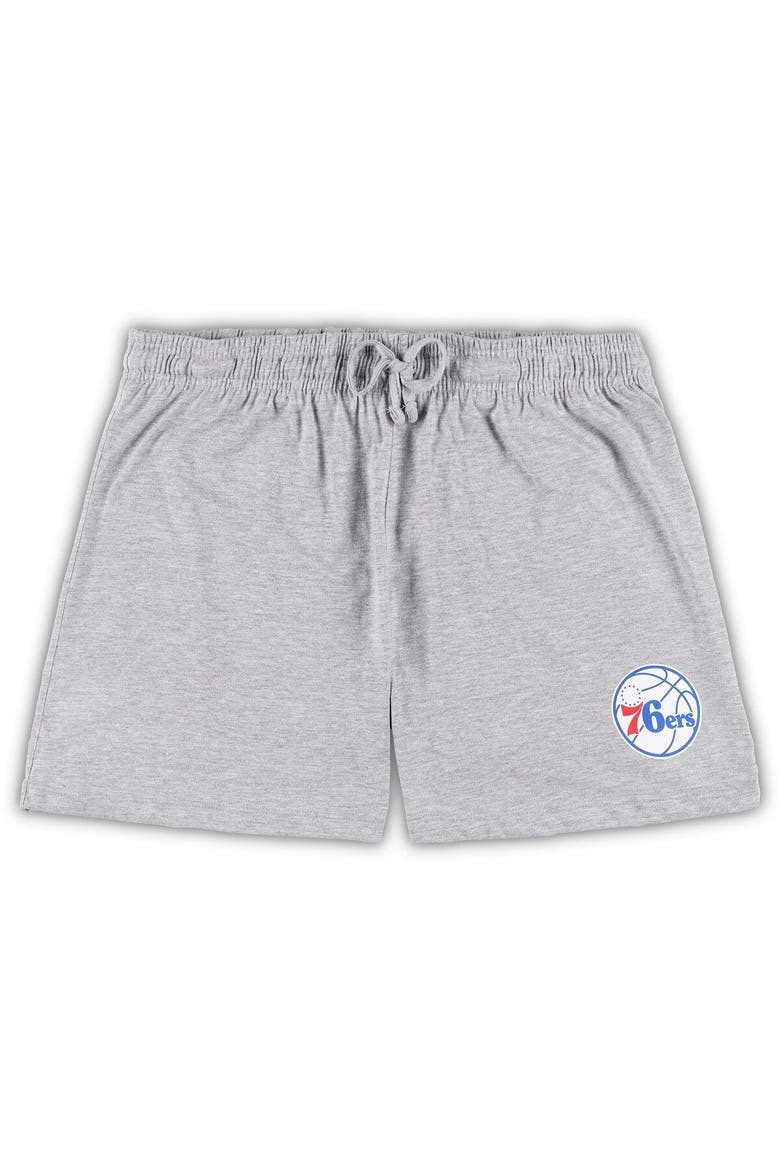 Women's Concepts Sport Red/Heather Gray Philadelphia 76ers Plus Size Long Sleeve T-Shirt and Shorts Sleep Set, Alternate, color, Red