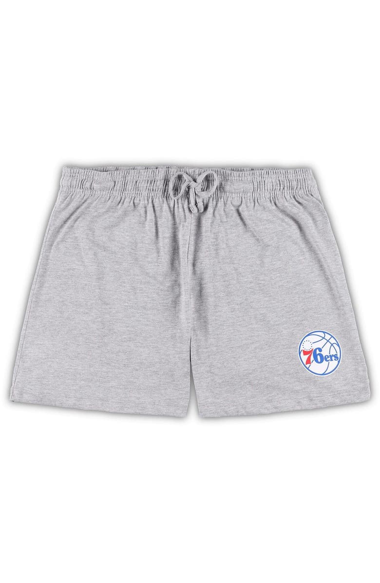 CONCEPTS SPORT Women's Concepts Sport Red/Heather Gray Philadelphia 76ers Plus Size Long Sleeve T-Shirt and Shorts Sleep Set, Alternate, color, Red