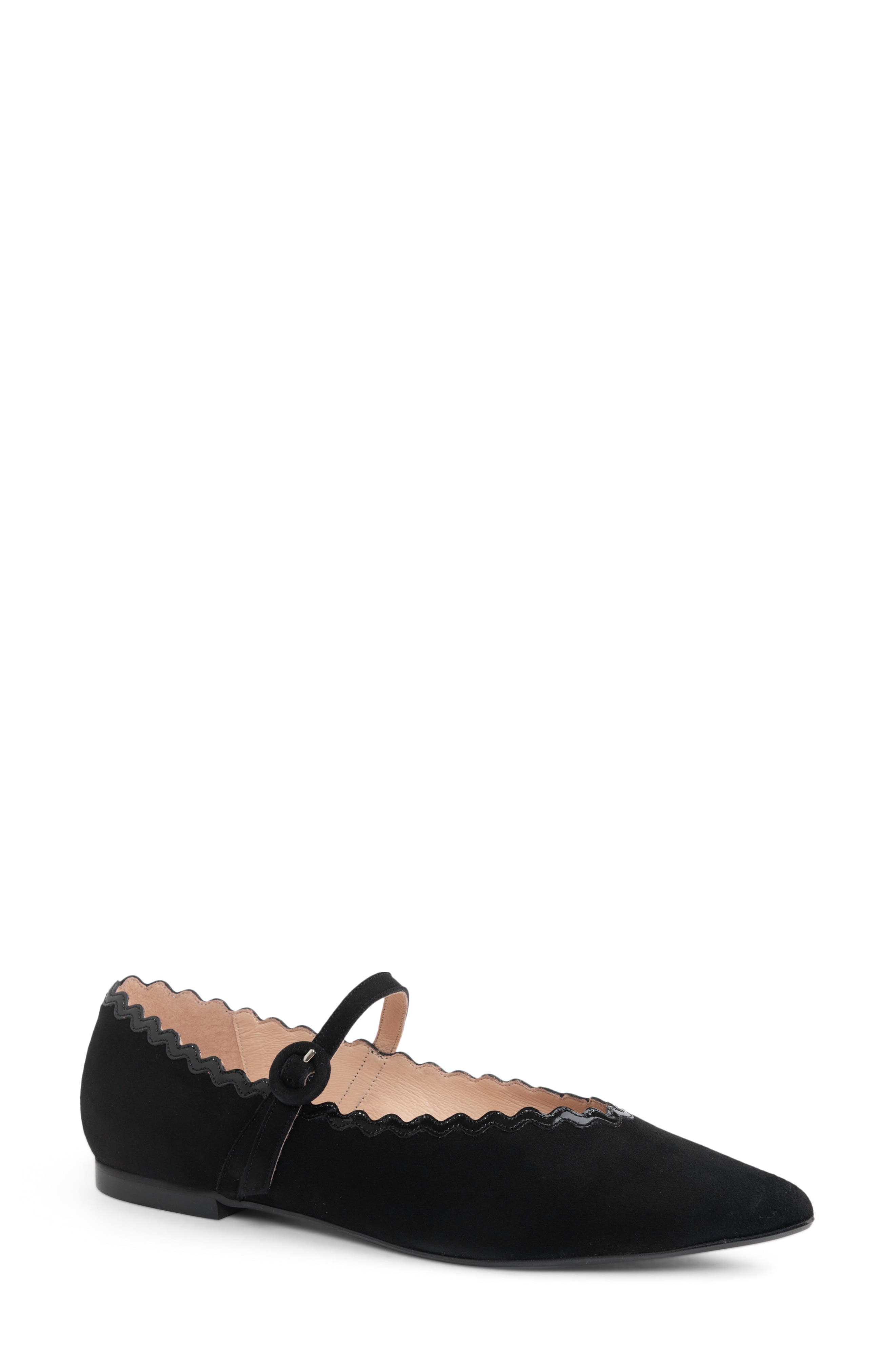 patricia green Sutton Scallop Pointed Toe Mary Jane Flat, Main, color, Black