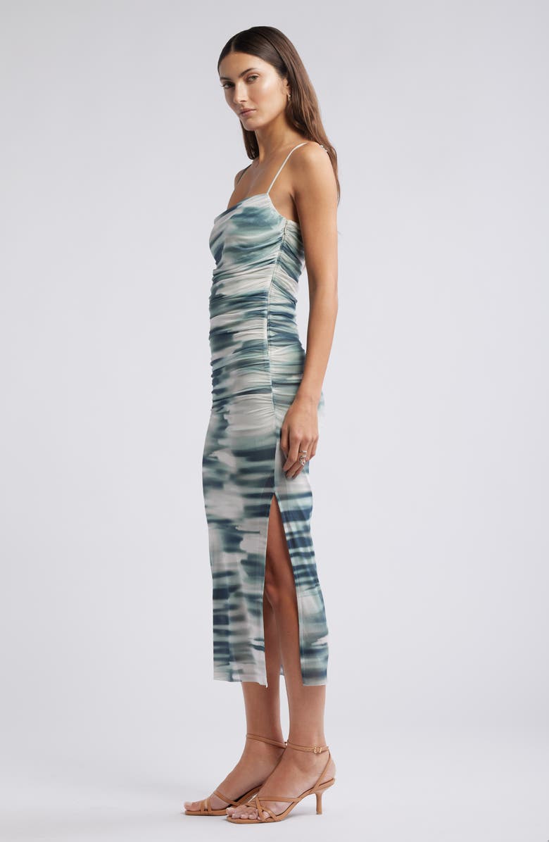 Open Edit Shirred Mesh Midi Dress, Alternate, color,