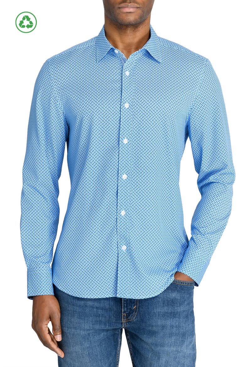 Slim Fit Mosaic Dot Recycled 4-Way Stretch Performance Long Sleeve Shirt, Main, color, WHITE/GREEN