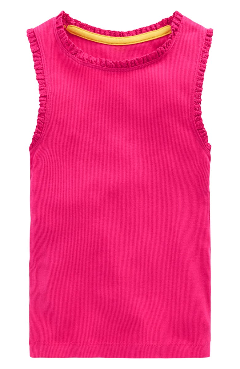 Mini Boden Kids' Rib Lace Trim Tank, Main, color, Pink Peony