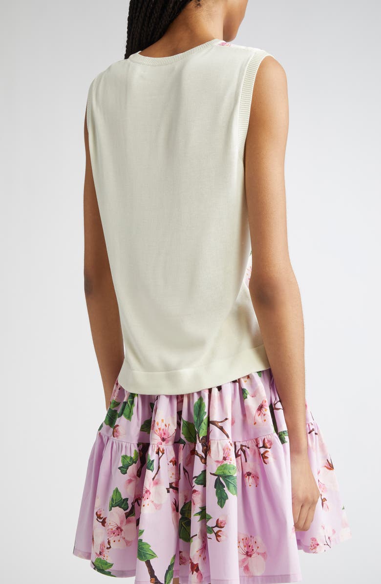 Oscar de la Renta Cherry Blossom Inset Sweater Tank, Alternate, color, Pink/ Ecru