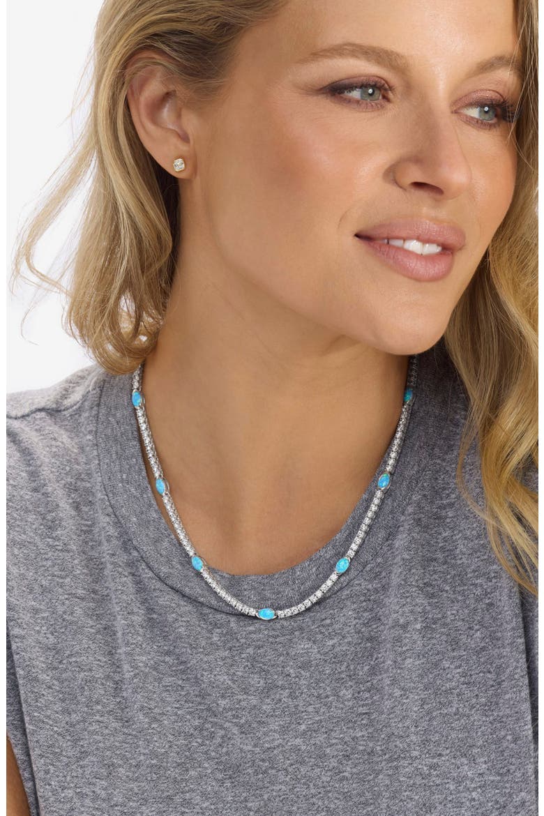 The Maven Simulated Opal Tennis Necklace, Alternate, color, SILVER-BLUE OPAL