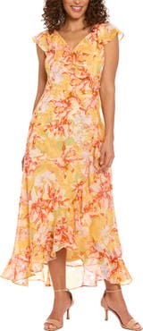 London Times Floral Ruffle Maxi Dress