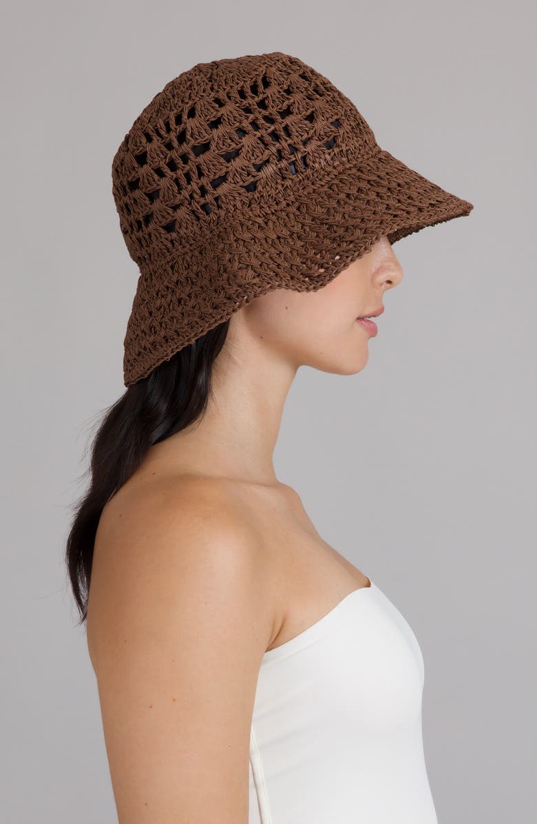 Eugenia Kim Jonah Crochet Straw Bucket Hat, Alternate, color, Chocolate