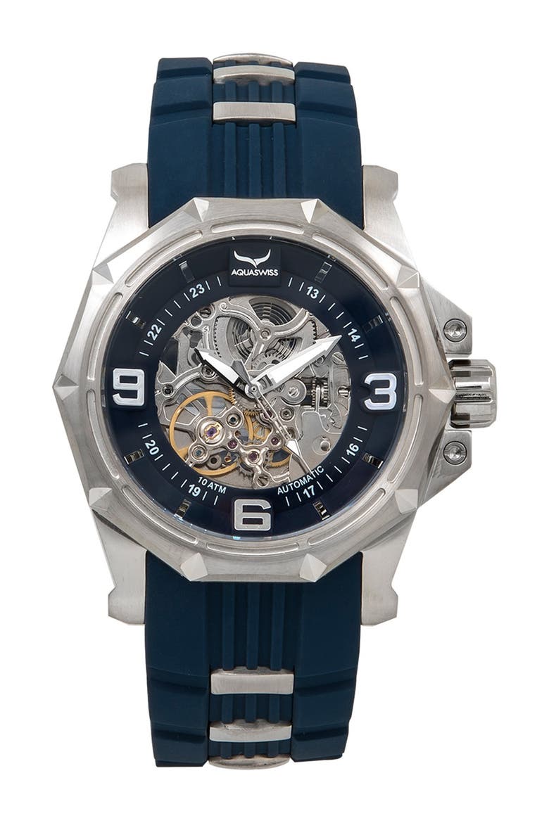 Unisex Vessel G Automatic Silicone Strap Watch, 52mm, Main, color, BLUE