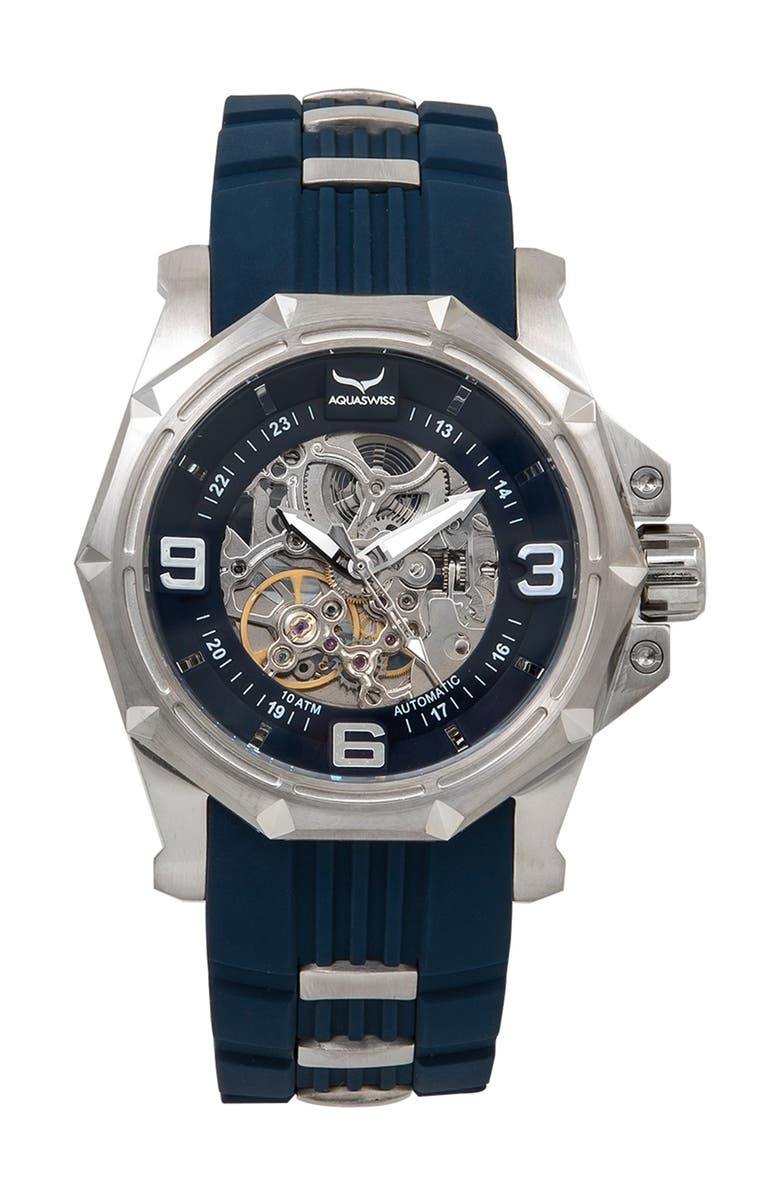 AQUASWISS Unisex Vessel G Automatic Silicone Strap Watch, 52mm, Main, color, Blue