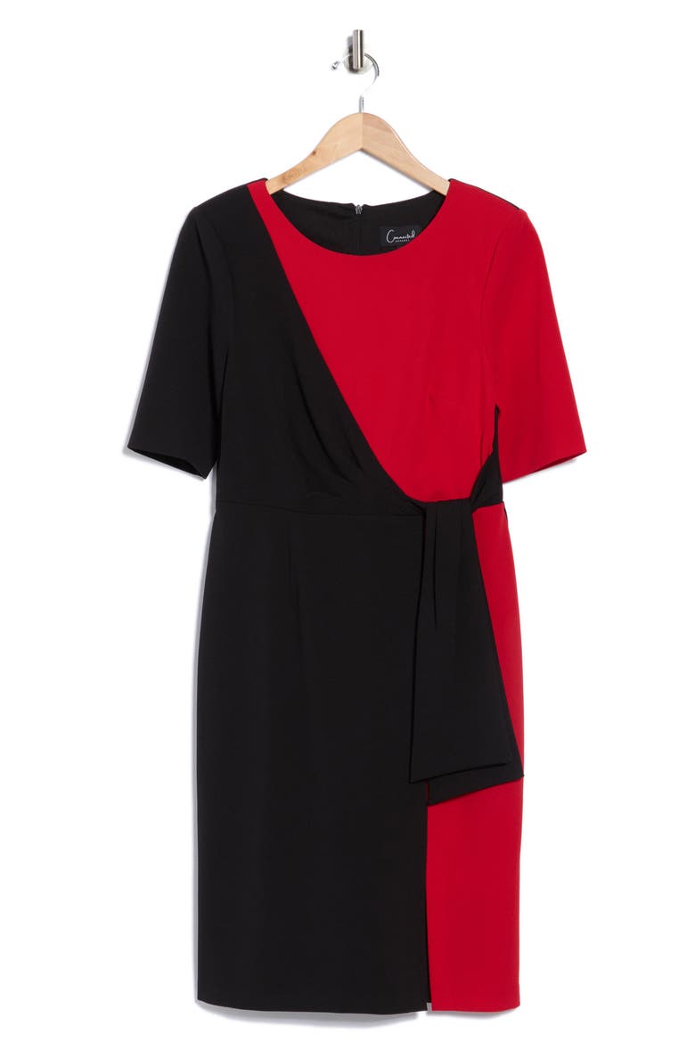 Colorblock Faux Wrap Dress, Alternate, color, RED/BLACK