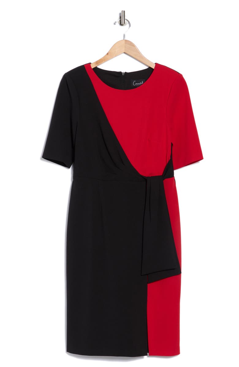 Connected Apparel Colorblock Faux Wrap Dress, Alternate, color, Red/Black