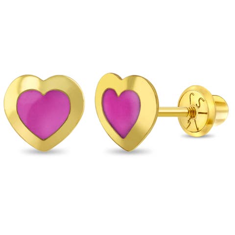 14k Enamel Heart Girl Earrings
