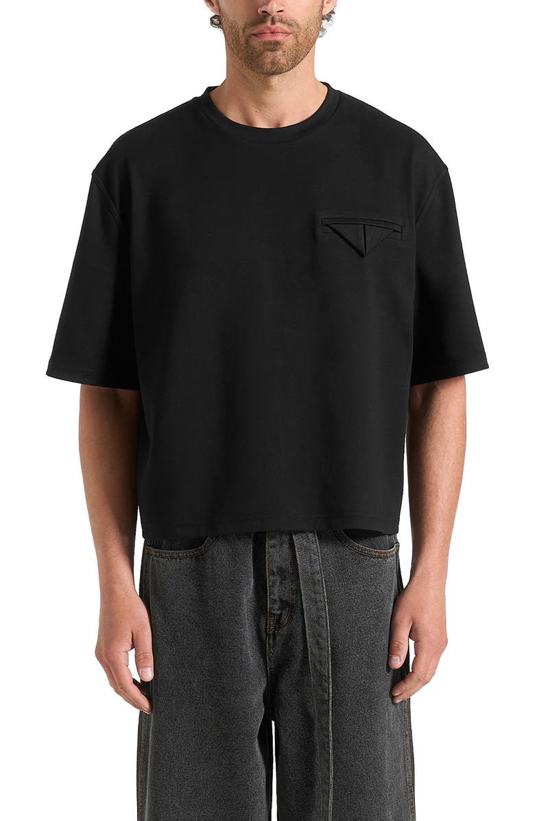 Manière De Voir Leon Boxy Cropped T-Shirt, Main, color, Black