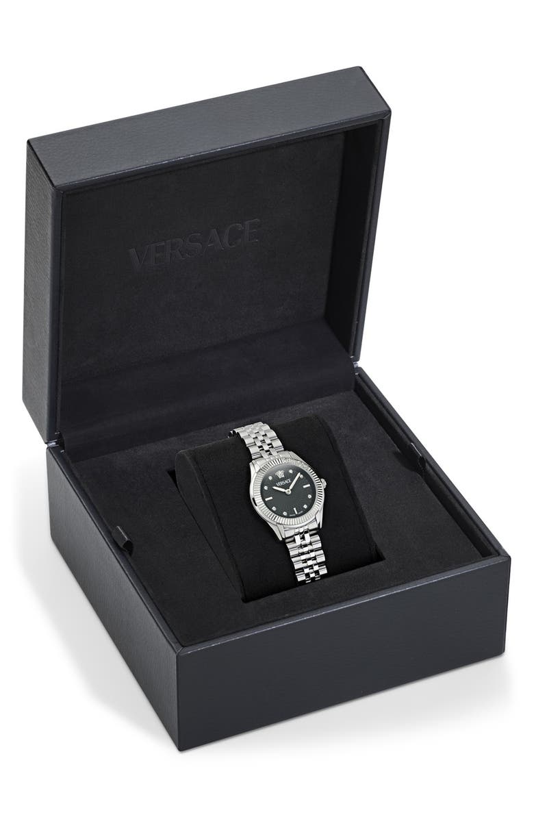 Versace Greca Time Diamond Bracelet Watch, 30mm, Alternate, color, Stainless Steel