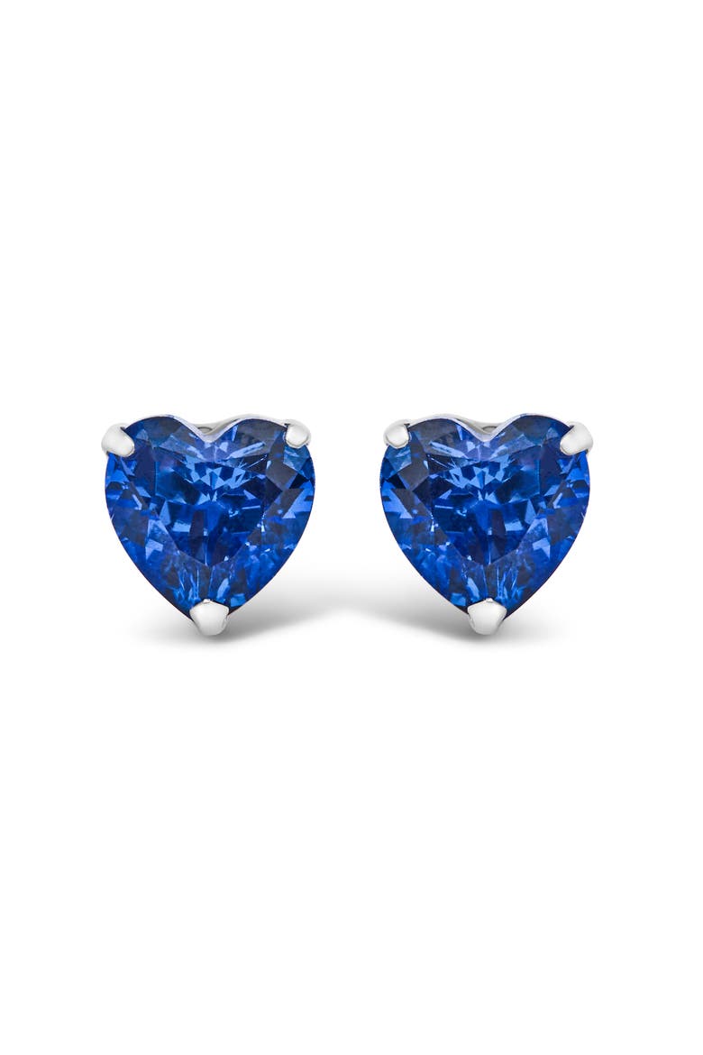 Platinum 6x6 Lab Created Blue Sapphire Heart Solitaire Stud Earrings, Main, color, Platinum