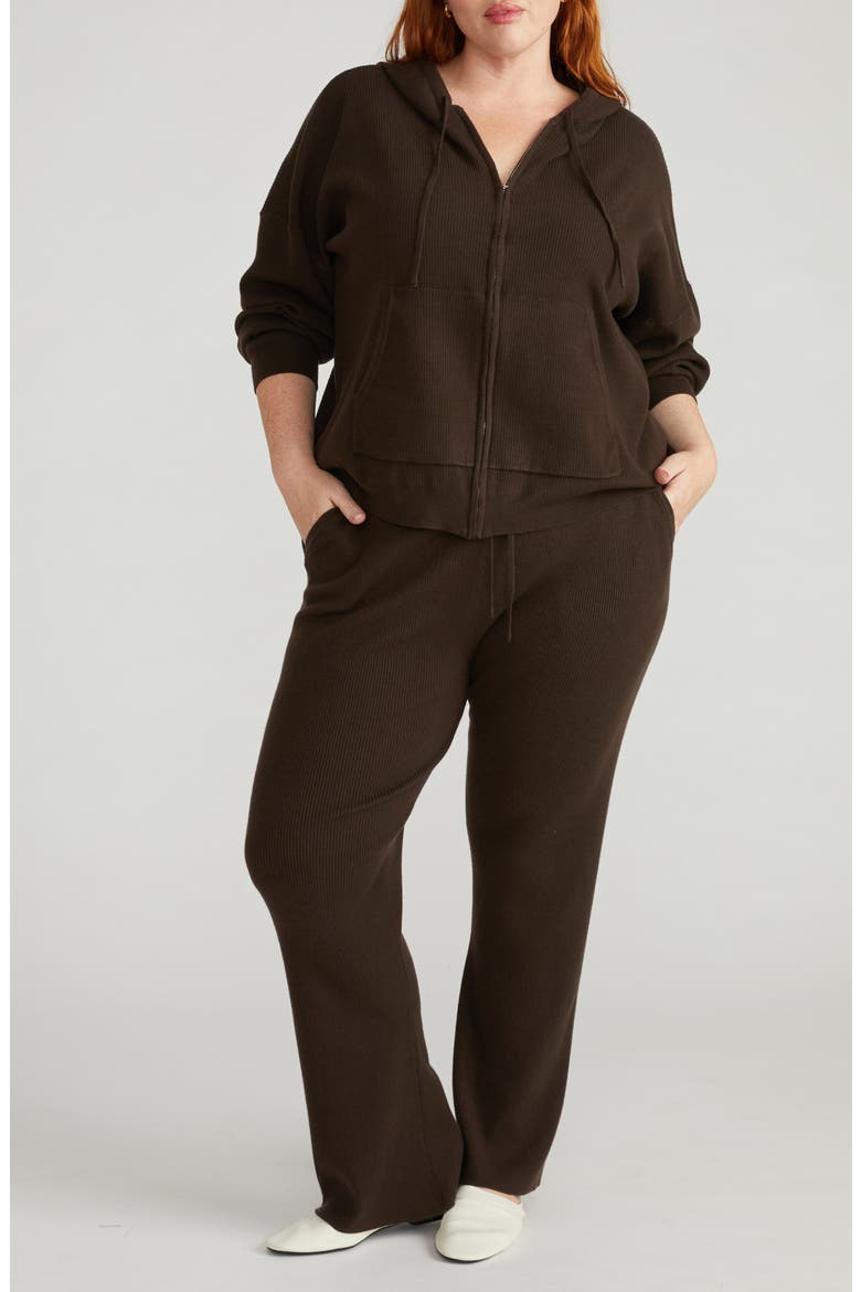 Rib Knit Zip-Up Hoodie, Main, color, CHOCOLATE