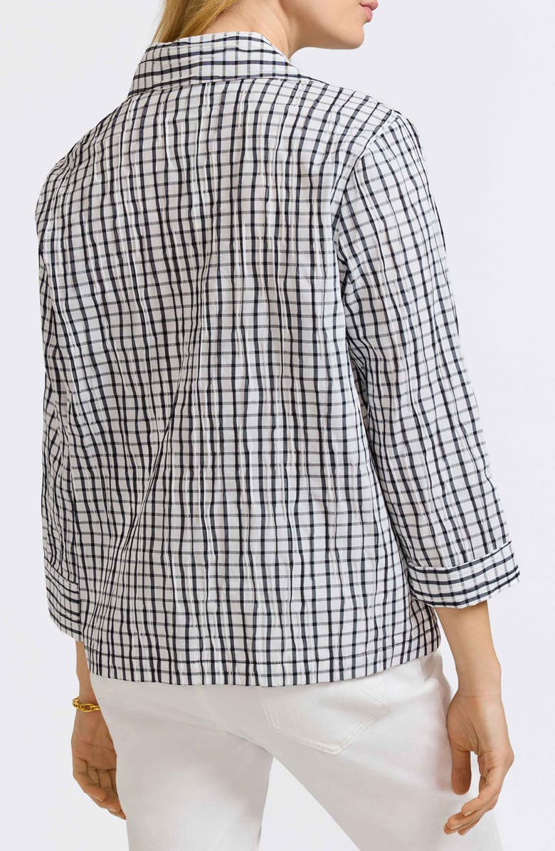 Foxcroft Sammy Check Crinkled Cotton Blend Top, Alternate, color, White/ Black