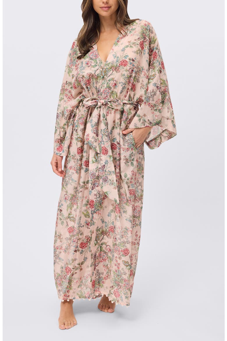 Layla Lace Trim Cotton & Silk Robe, Alternate, color, PINK