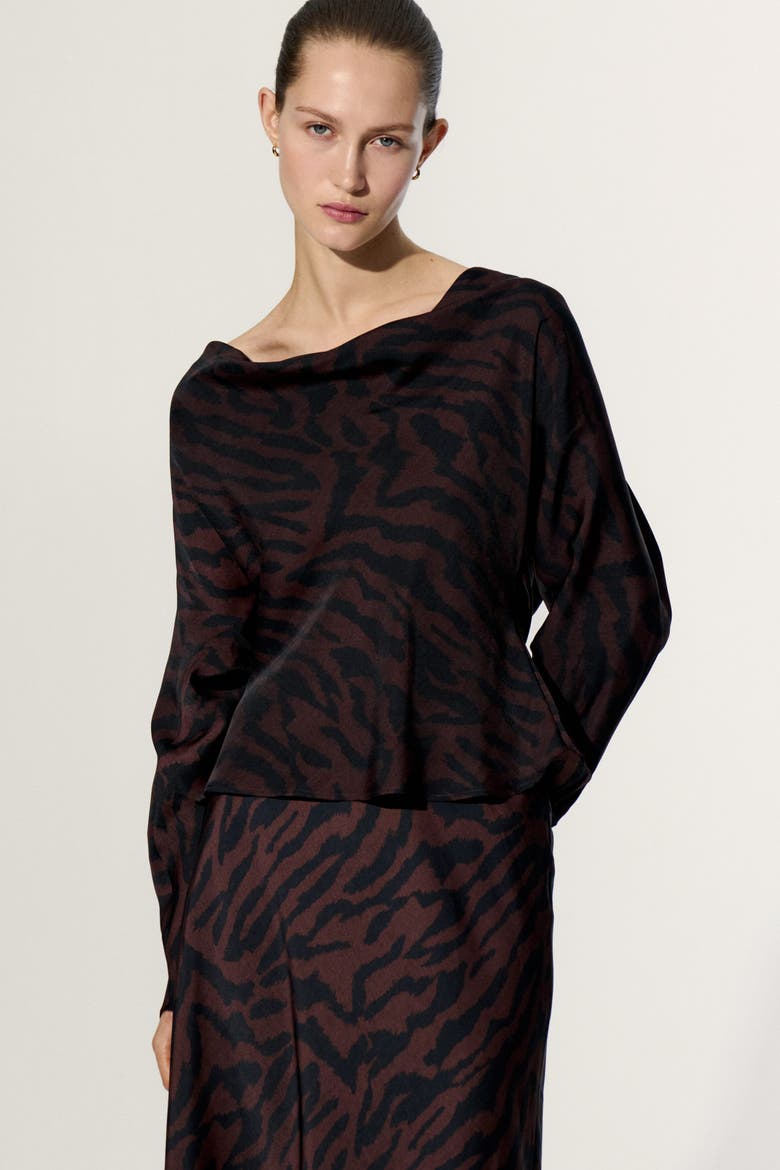 Cowl-neck Top, Alternate, color, Dark brown/zebra print