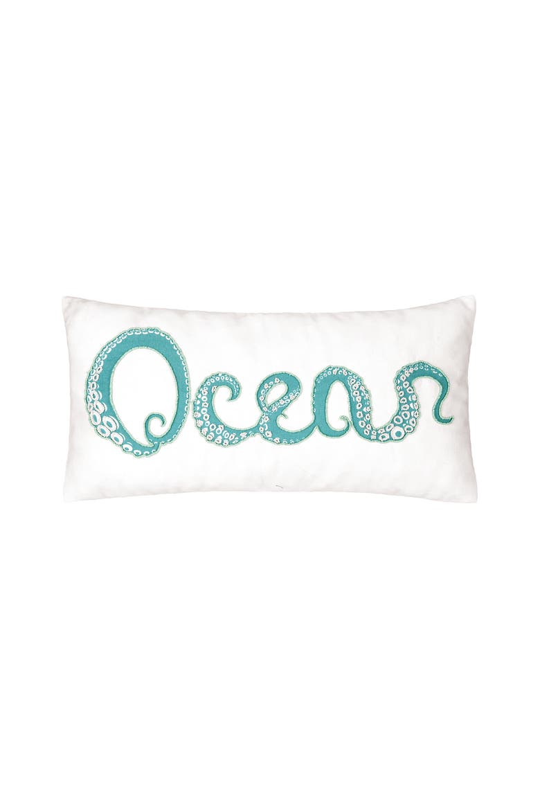Octi Ocean Beaded Throw Pillow, 14" x 22", Alternate, color, Green