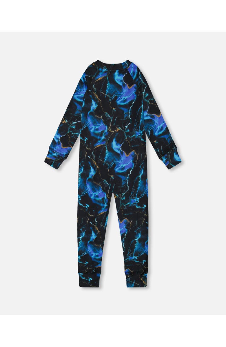 Deux par Deux Little Boy's One Piece Thermal Underwear Black Printed Storm, Alternate, color,
