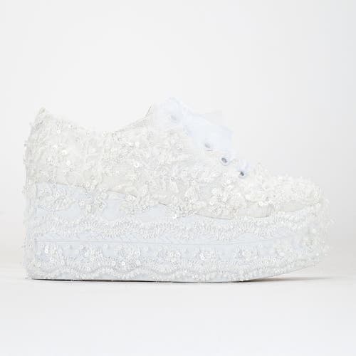 Forever & Always Shoes Florette Lace Bridal Platform Sneakers In Ivory