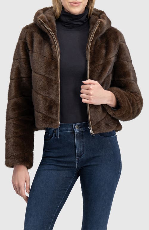 Lyla Grant Fur-free Mink (faux Fur) Hooded Jacket In Brown