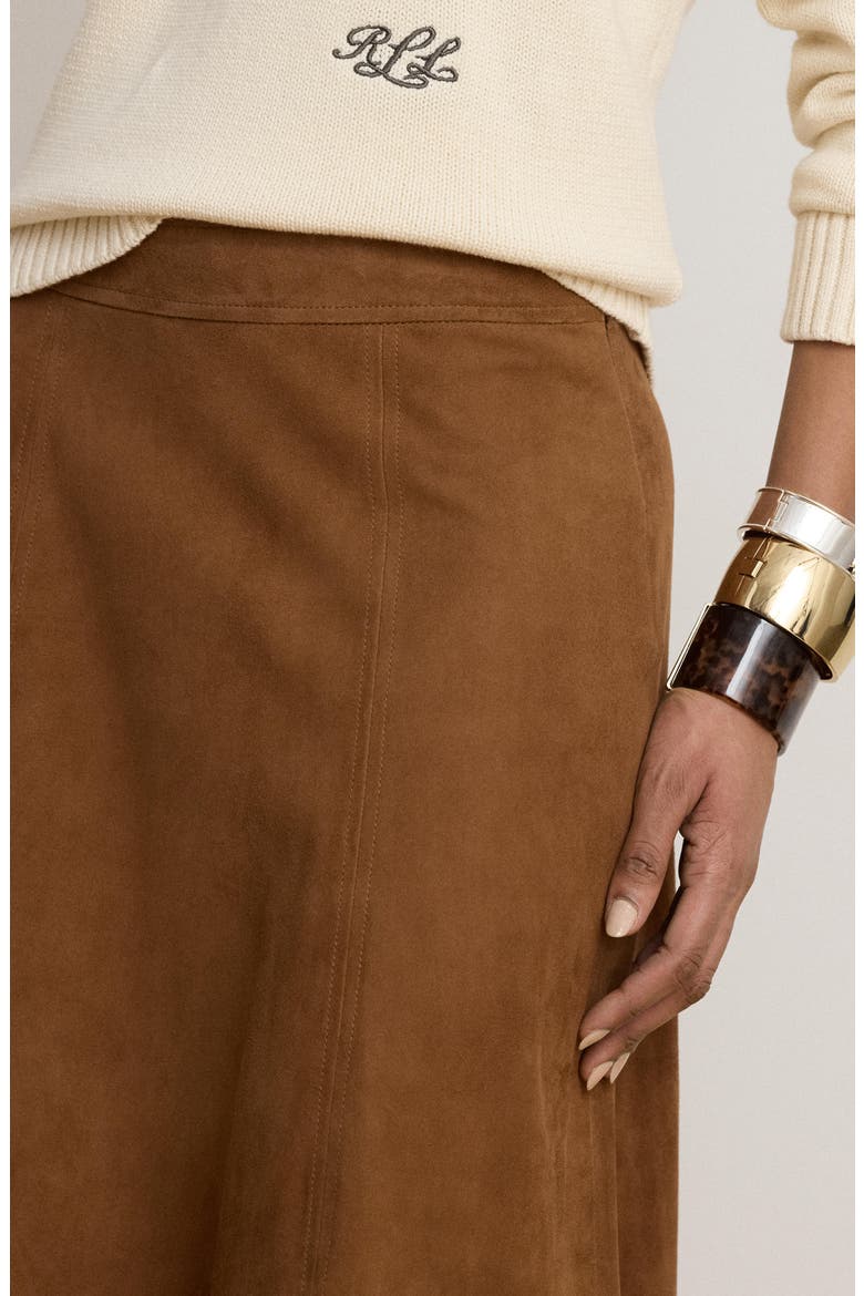A Line Suede Midi Skirt, Alternate, color, LIGHT TOBACCO BROWN
