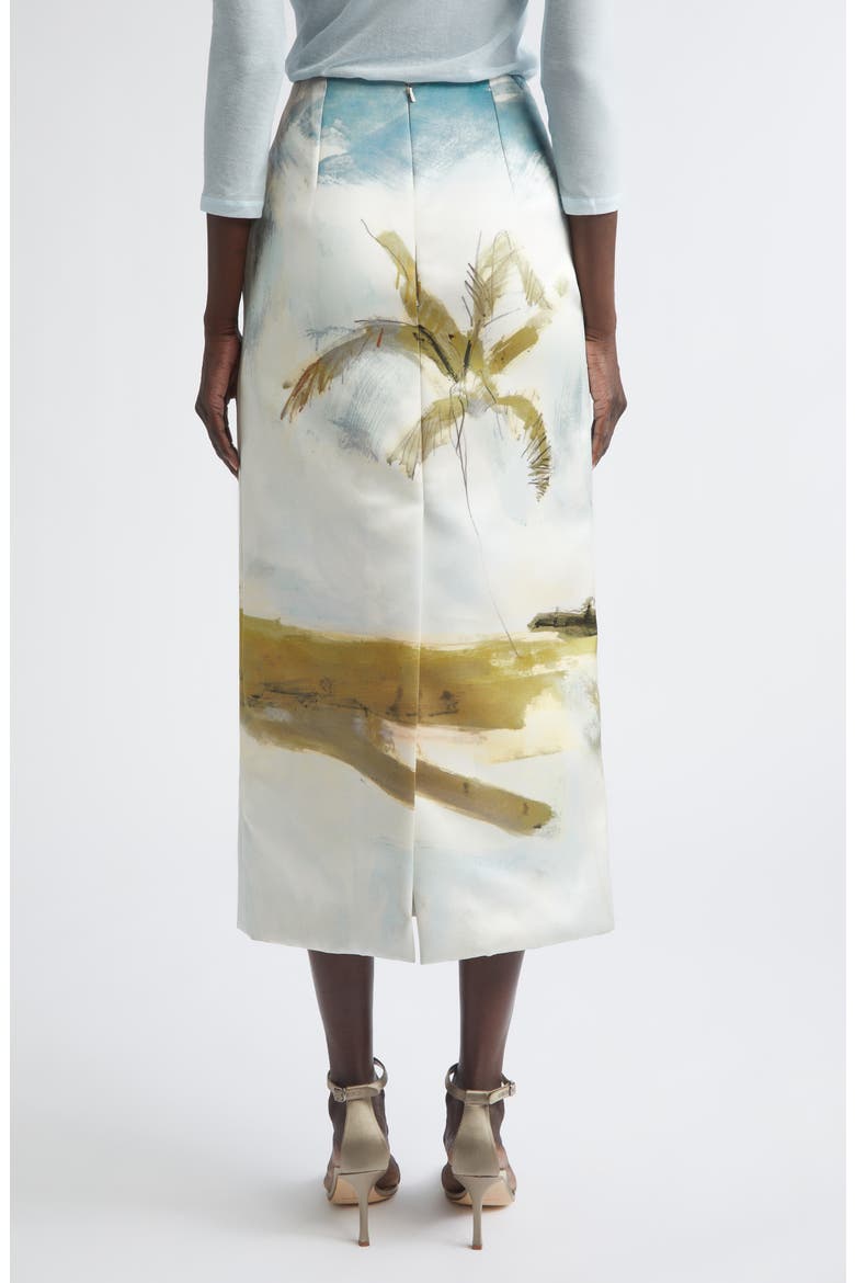 Dominican Landscape Satin Pencil Skirt, Alternate, color, BLUE GREEN MULTI