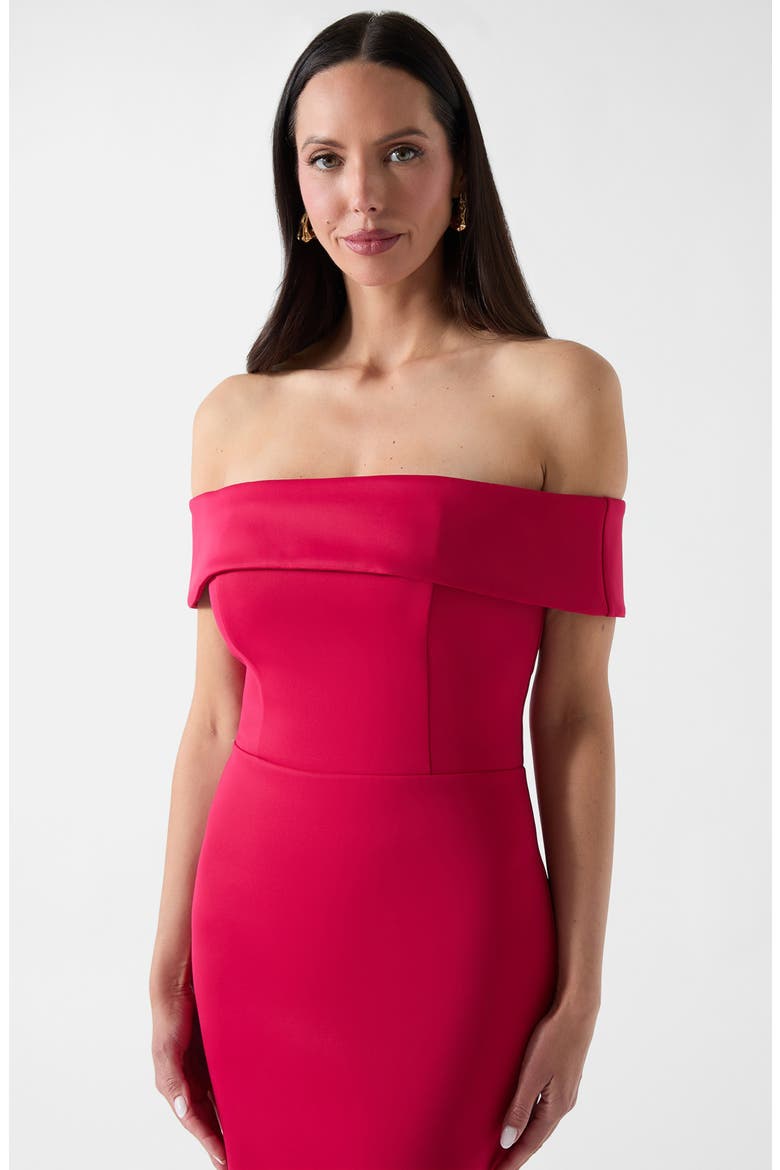 Andrea Off the Shoulder Scuba Dress, Alternate, color, CHERRY PASSION